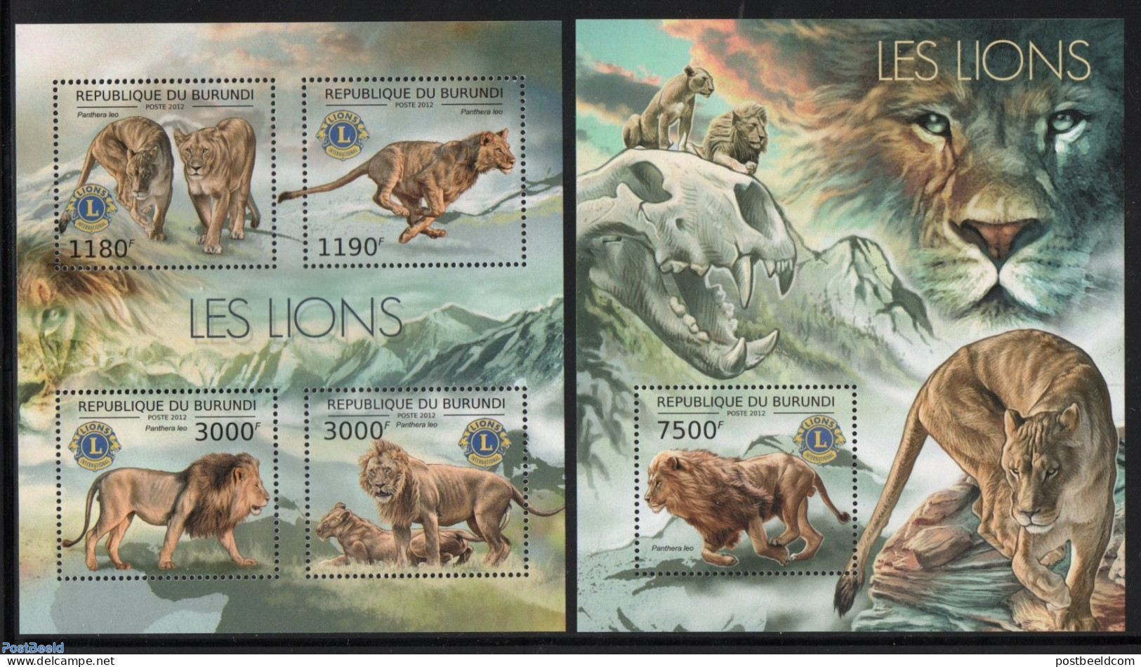 Burundi 2012 Lions 2 S/s, Mint NH, Nature - Various - Cat Family - Lions Club - Rotary, Lions Club