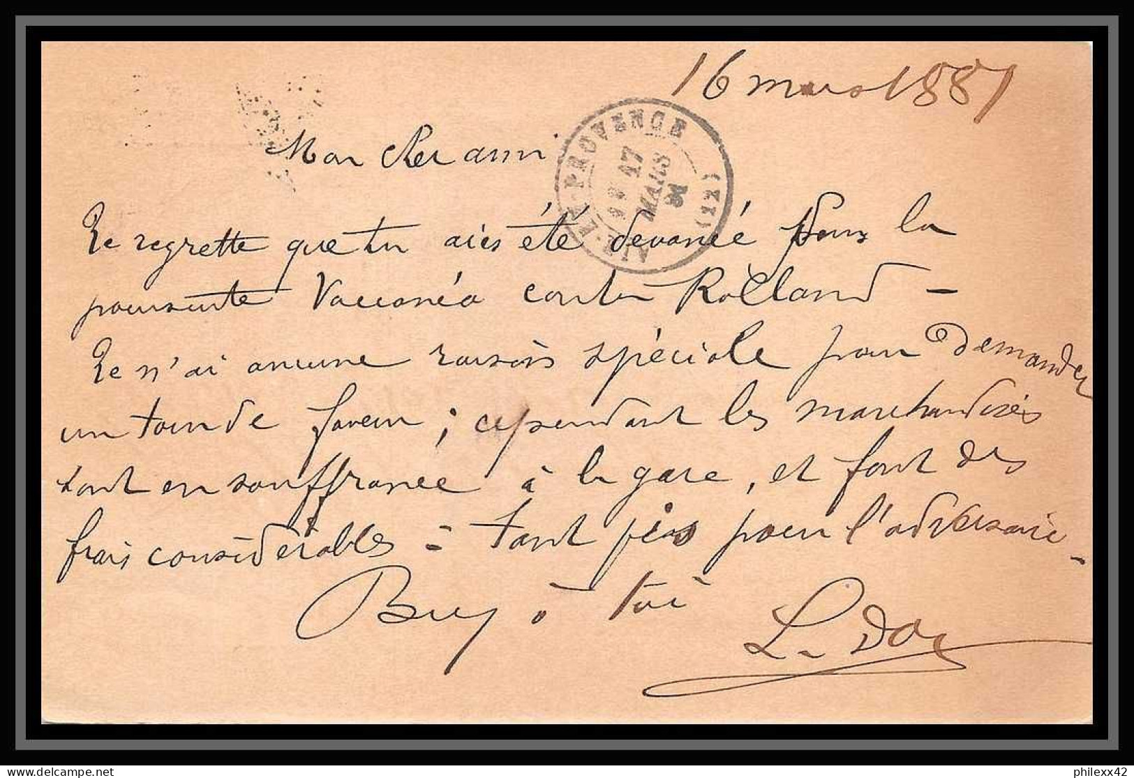 116674 Carte Postale Entier Postal Stationery Bouches Du Rhone (cachet Bes) 10c Sage Marseille Pour Aix 1881 - Postales Tipos Y (antes De 1995)