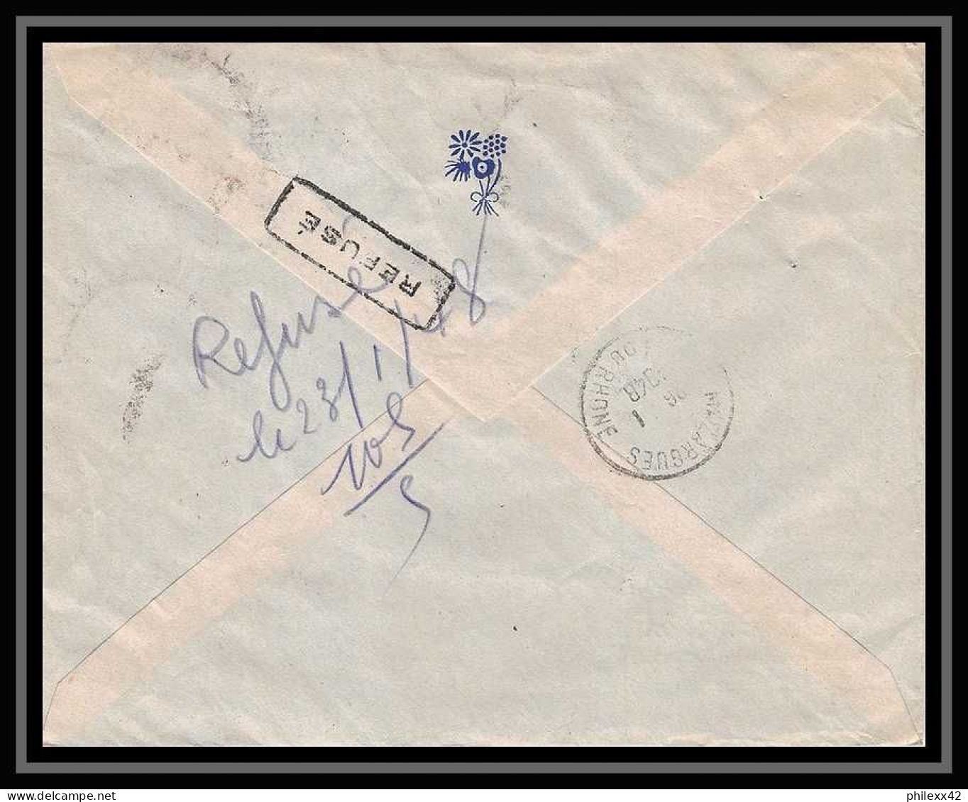 116464 Lettre Recommandé Provisoire Cover Bouches Du Rhone N°719b Gandon Marseille A7 Avenue Du Prado 1948 - Temporary Postmarks