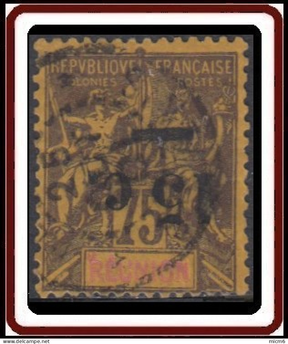 Réunion 1892-1901 - N° 54a (YT) N° 53j (AM) Oblitéré. Surcharge Renversée. - Used Stamps