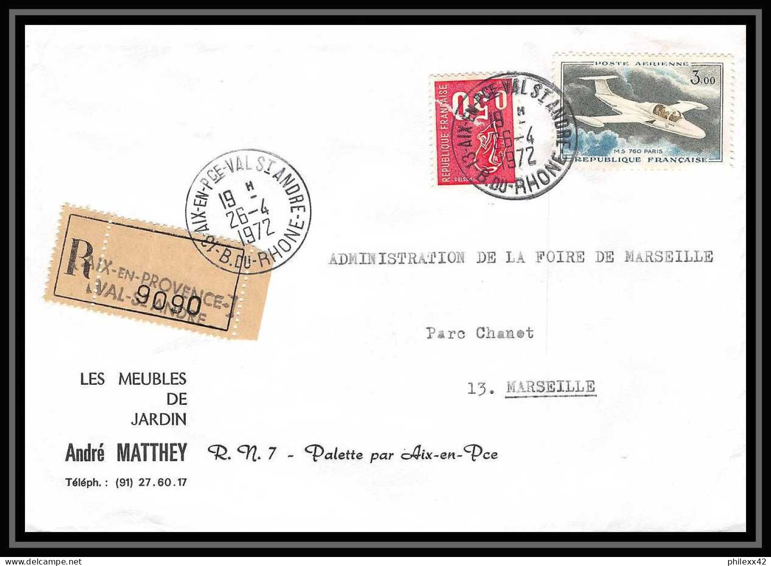 Lettre-110714 Bouches Du Rhone 2 Lettres Pa N°39 Morane Saulnier Recommandé Aix Poste Aerienne Val Saint André 1972 - 1960-.... Briefe & Dokumente