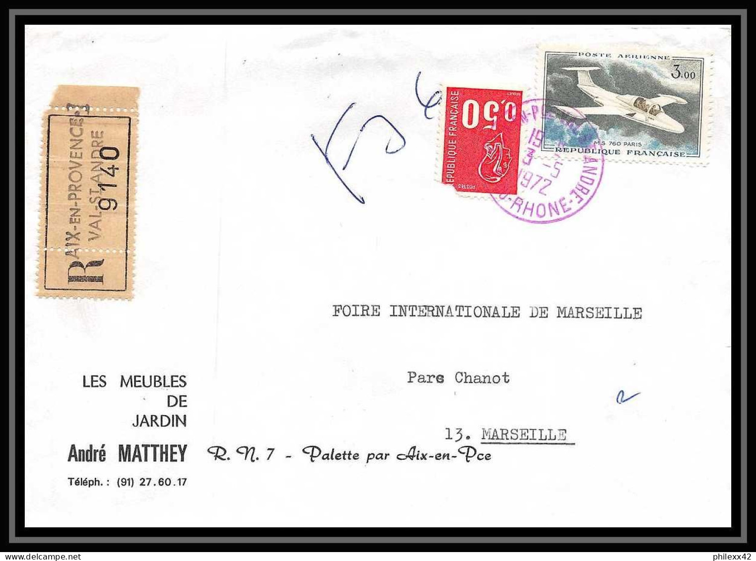 Lettre-110714 Bouches Du Rhone 2 Lettres Pa N°39 Morane Saulnier Recommandé Aix Poste Aerienne Val Saint André 1972 - 1960-.... Briefe & Dokumente