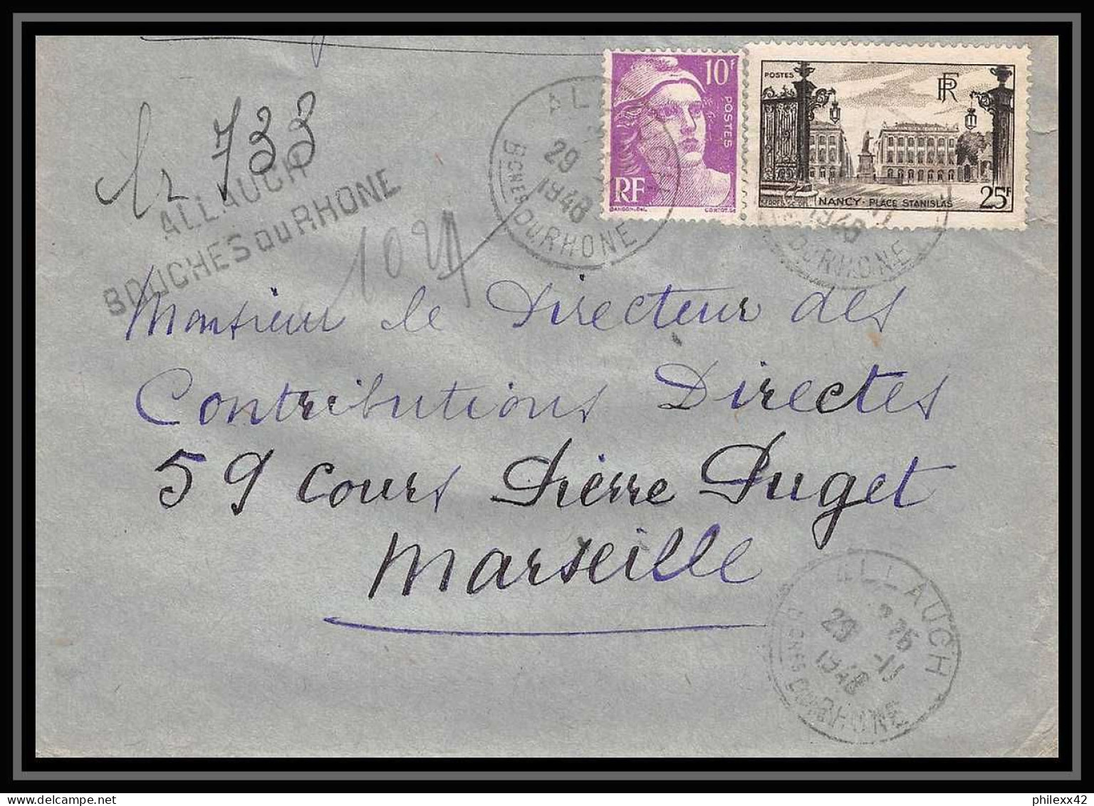 Lettre-110679 Bouches Du Rhone N°778 Nancy Recommandé Provisoire Allauch Pour Marseille 1848 - Tijdelijke Stempels