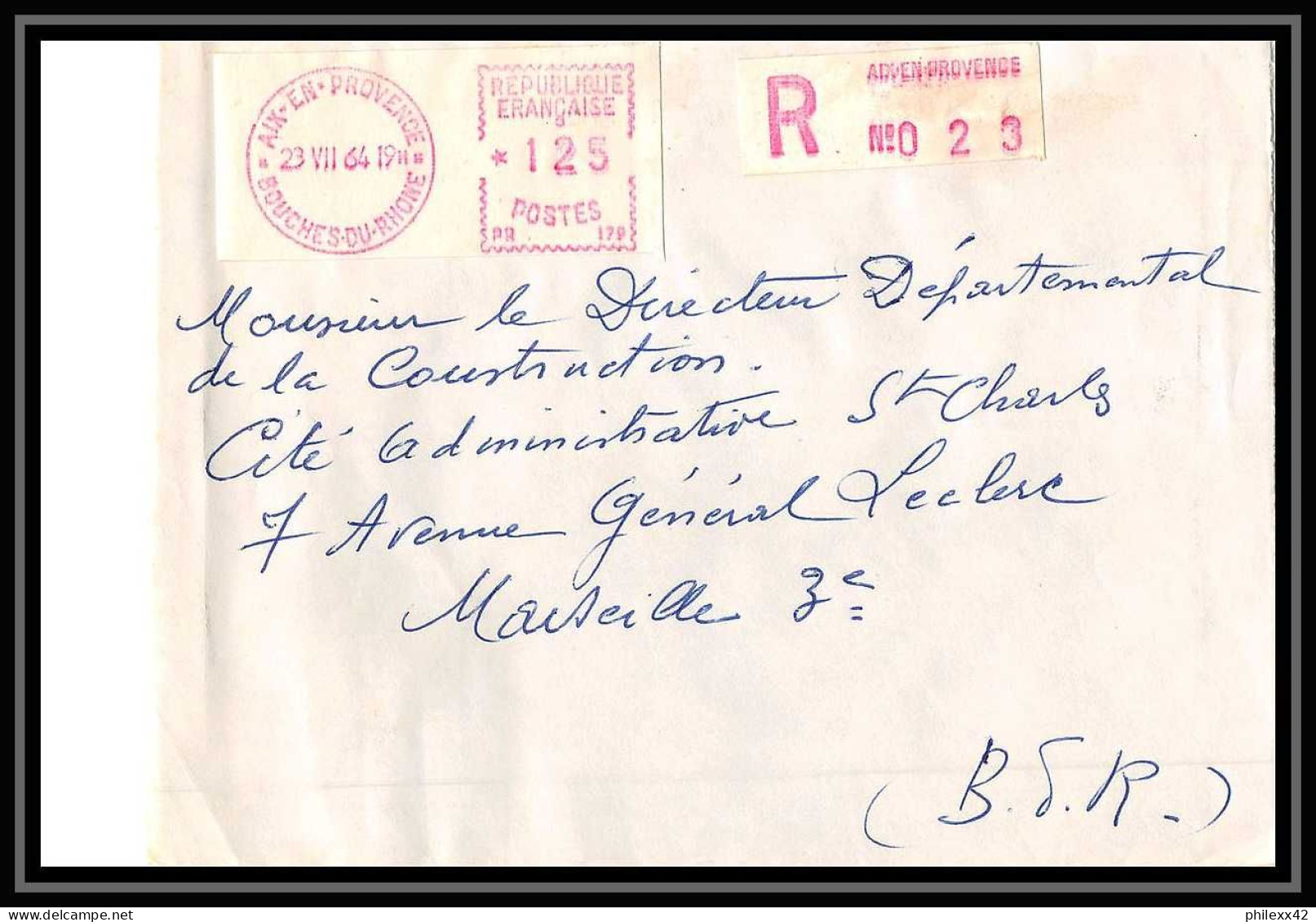 Lettre-110582 Bouches Du Rhone Recommandé Distributeur Aix-en-Provence Pour Marseille 23/8/1964 - Brieven En Documenten