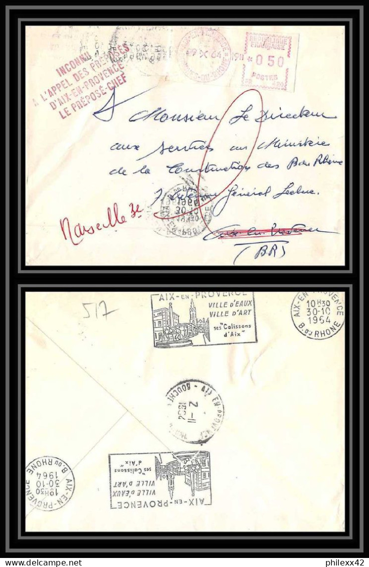 Lettre-110517 Bouches Du Rhone Distributeur Retour à L'envoyeur Inconnu à L'appel Aix-en-Provence 29/10/1964 Flamme - Cartas & Documentos