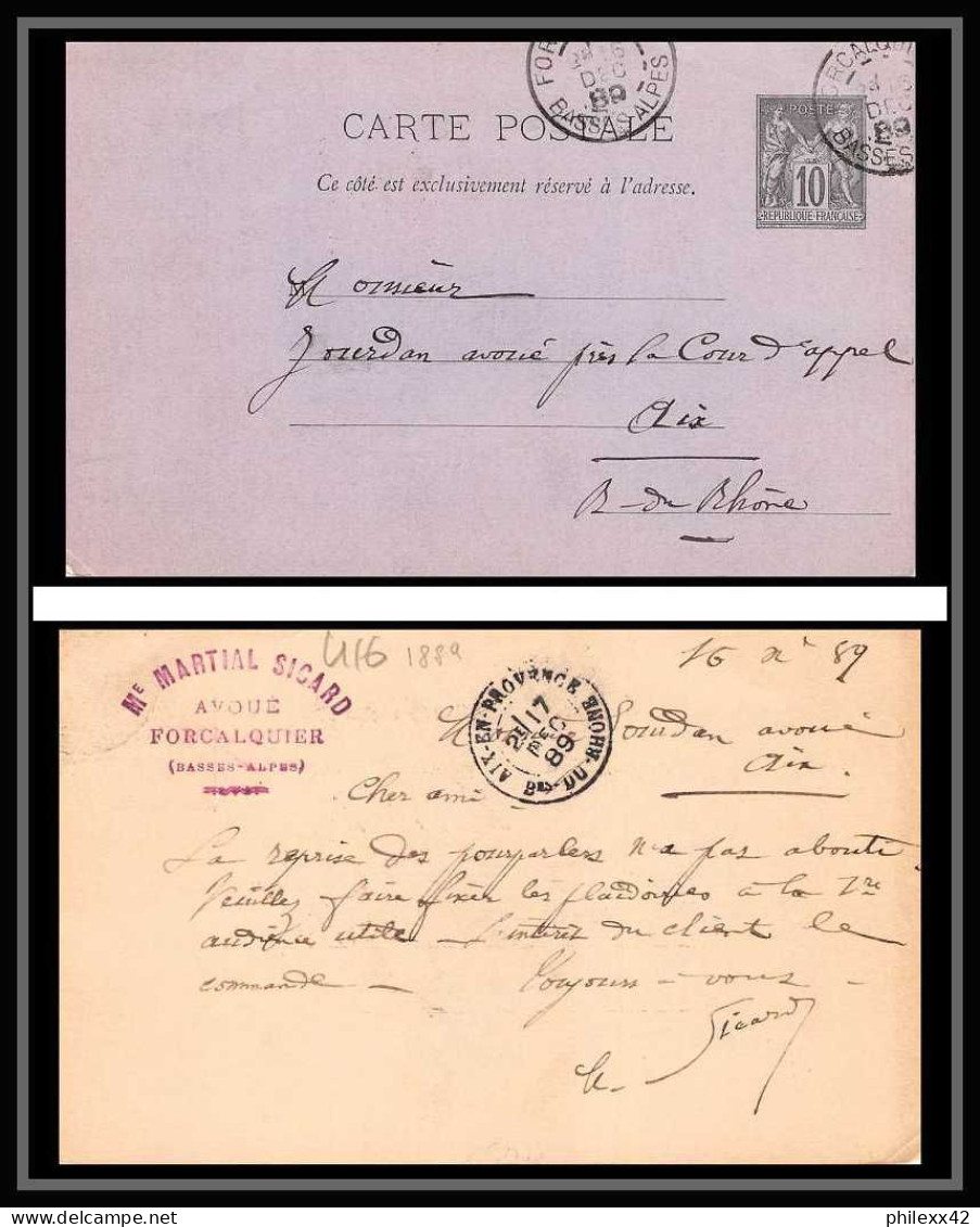 Lettre-110416 Bouches Du Rhone Type Sage N°89 Aix-en-Provence Pour Aix-en-Provence 1889 Entier Carte Postale - Postales Tipos Y (antes De 1995)