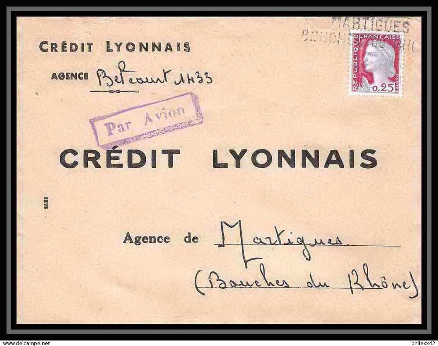 Lettre-112175 Bouches Du Rhone N°1363 Decaris Par Avion Martigues Oblitération Griffe Lineaire - 1960-.... Cartas & Documentos