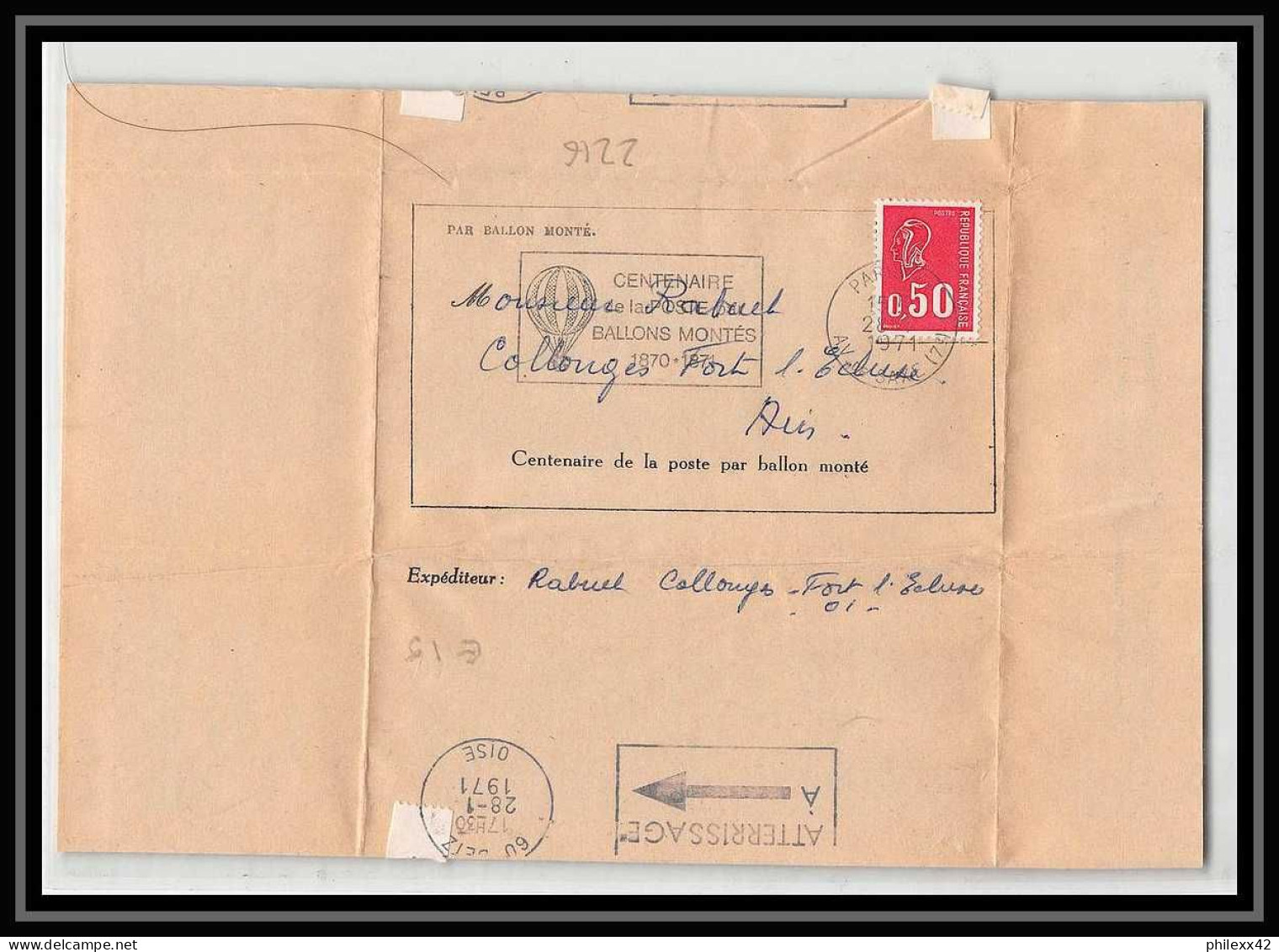 Lettre-112216-lettre Journal Centenaire De La Poste Par Ballons Montés Paris Pour Betz Oise 28/1/1871 - 1960-.... Cartas & Documentos