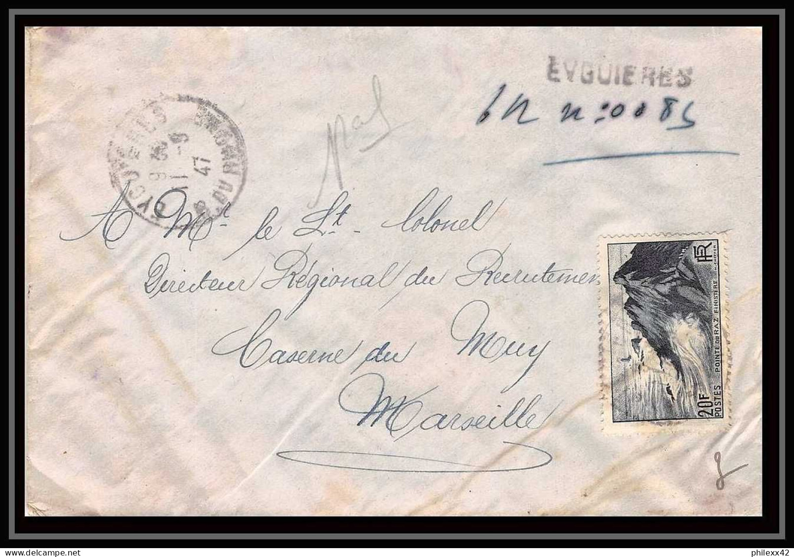 Lettre-111442 Bouches Du Rhone N°764 Raz Recommandé Provisoire Eyguières Pour Marseille 1947 - Temporary Postmarks