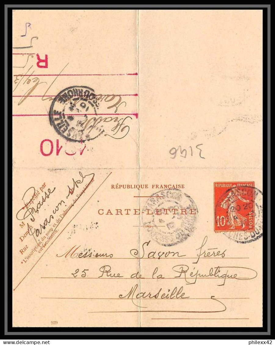 Lettre-113196 Bouches Du Rhone Carte Lettre Entier Semeuce 10c Rouge Tarascon 4/3/1910 - Kartenbriefe
