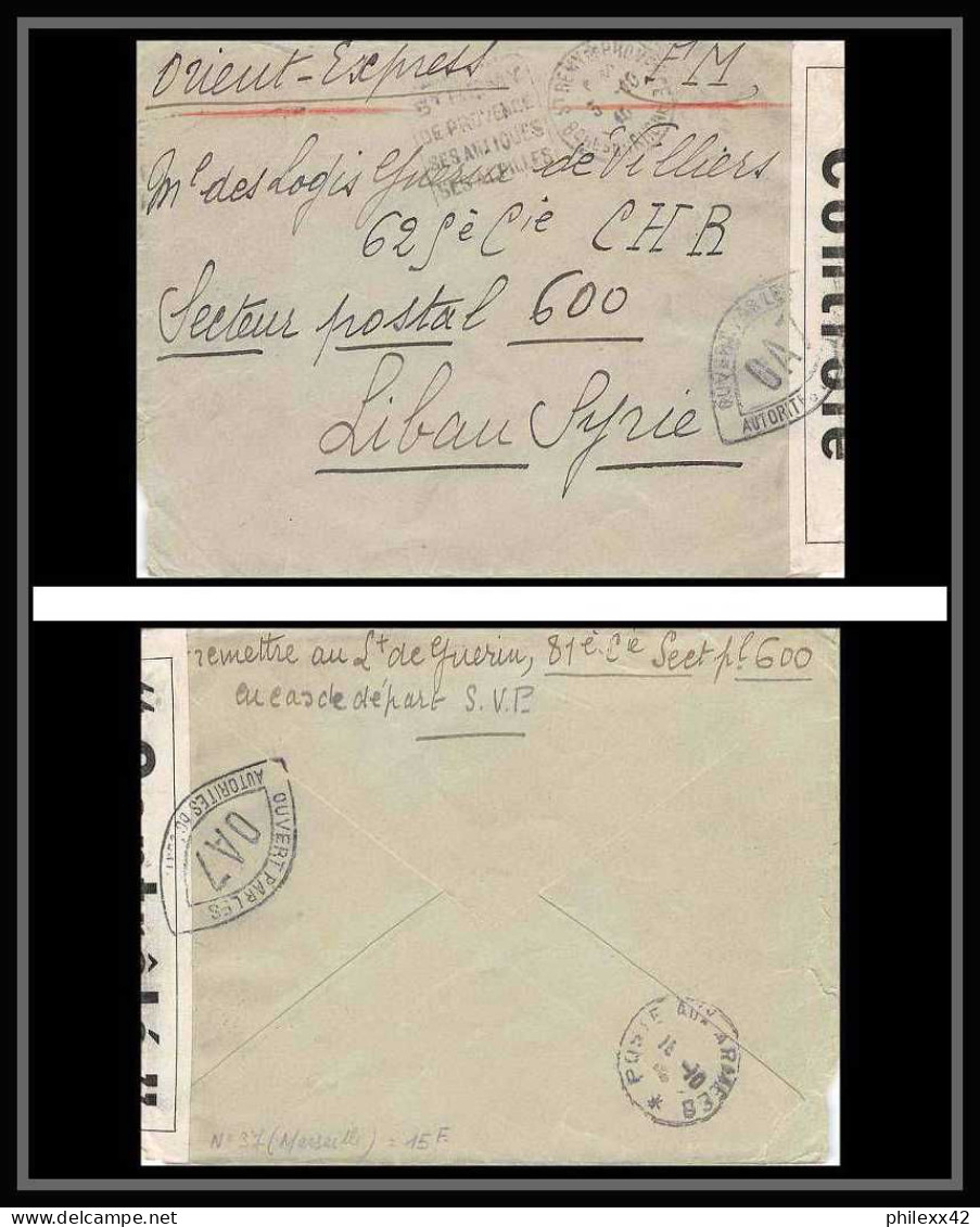 Lettre-112860 Bouches Du Rhone Guerre 1939/1945 Censuré Saint-Rémy-de-Provence Secteur 600 Liban Syrie (syria) 1940 - Syrie