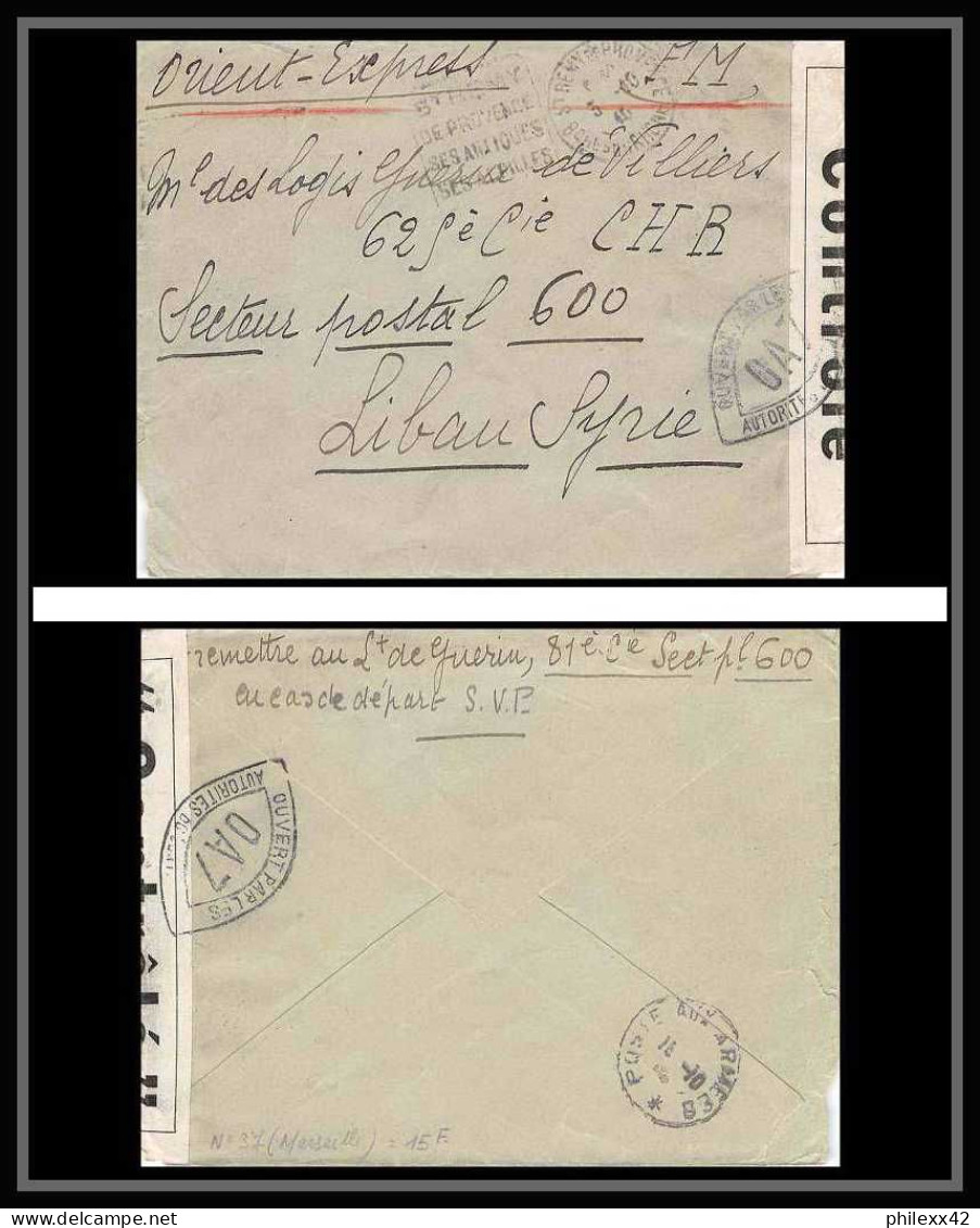 Lettre-112860 Bouches Du Rhone Guerre 1939/1945 Censuré Saint-Rémy-de-Provence Secteur 600 Liban Syrie (syria) 1940 - Siria