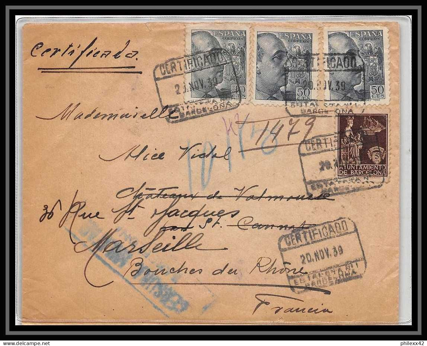 Lettre-112742 Bouches Du Rhone Lettre Censuré Saint-Cannat Espagne Guerre 1939/1945 20/11/1939 - Lettres & Documents