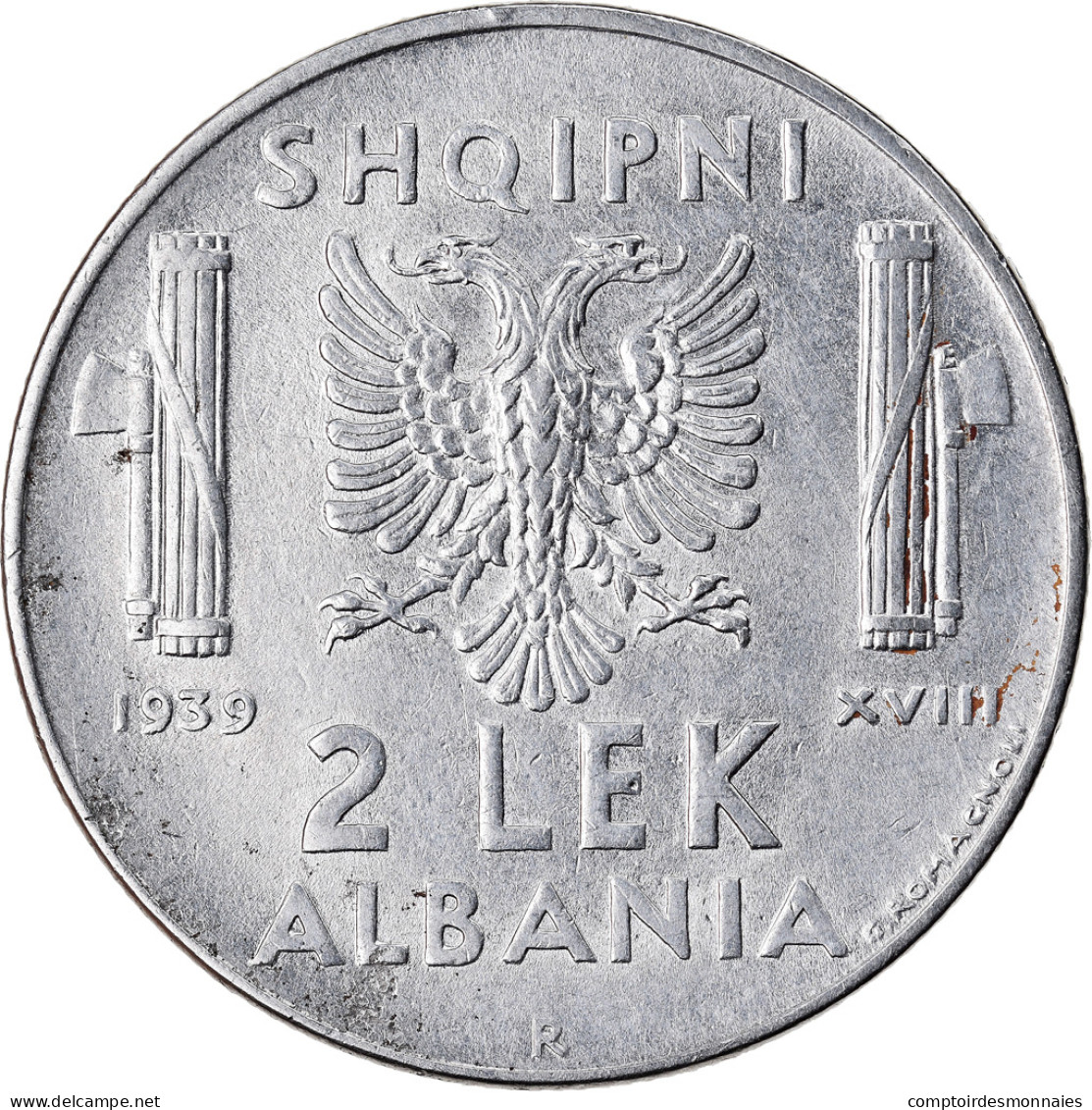 Monnaie, Albania, Vittorio Emanuele III, 2 Lek, 1939, Rome, TTB+, Stainless - Albanie