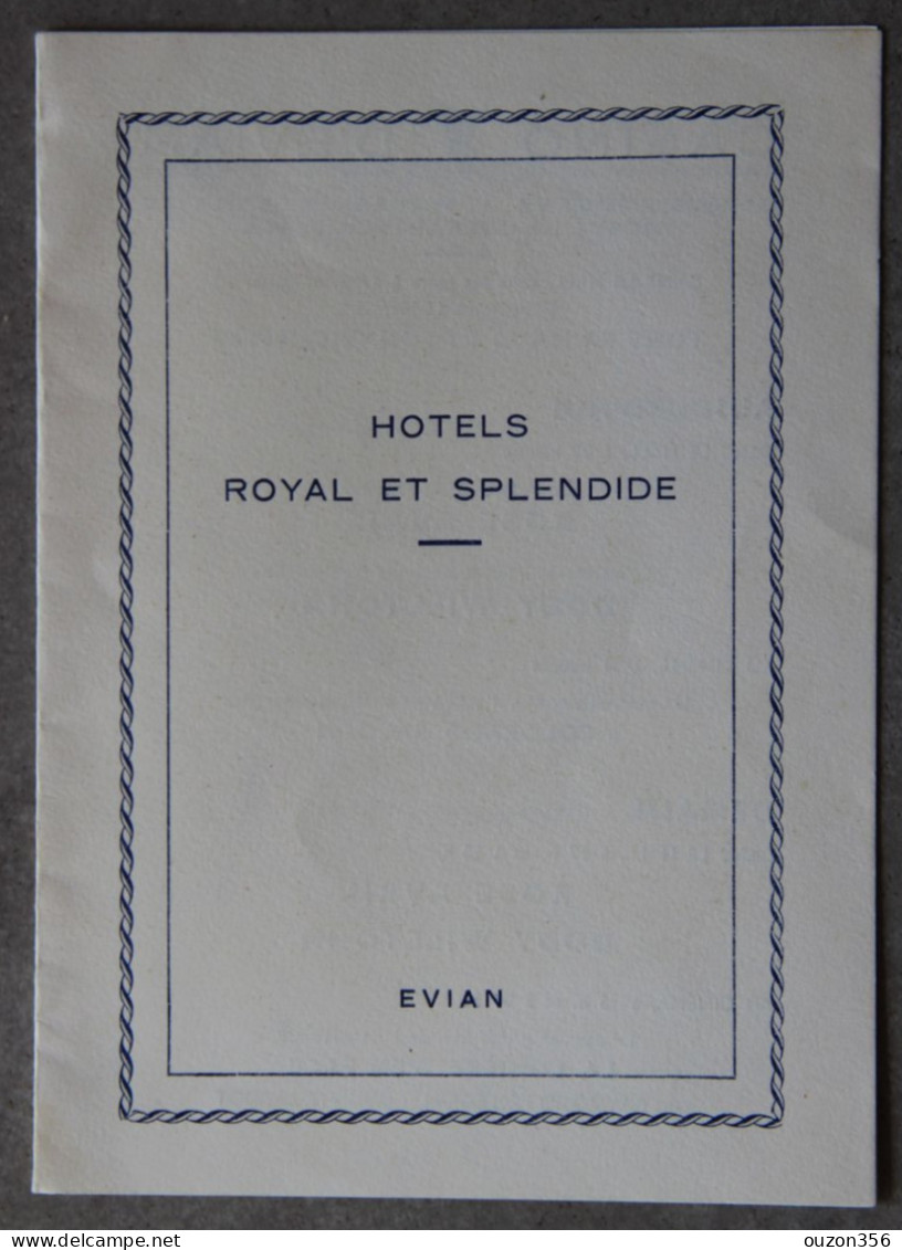 Evian-les-Bains (Haute-Savoie), Hôtels Royal Et Splendide, Menu Lunch, Casino, 30 Juin 1956 - Menükarten