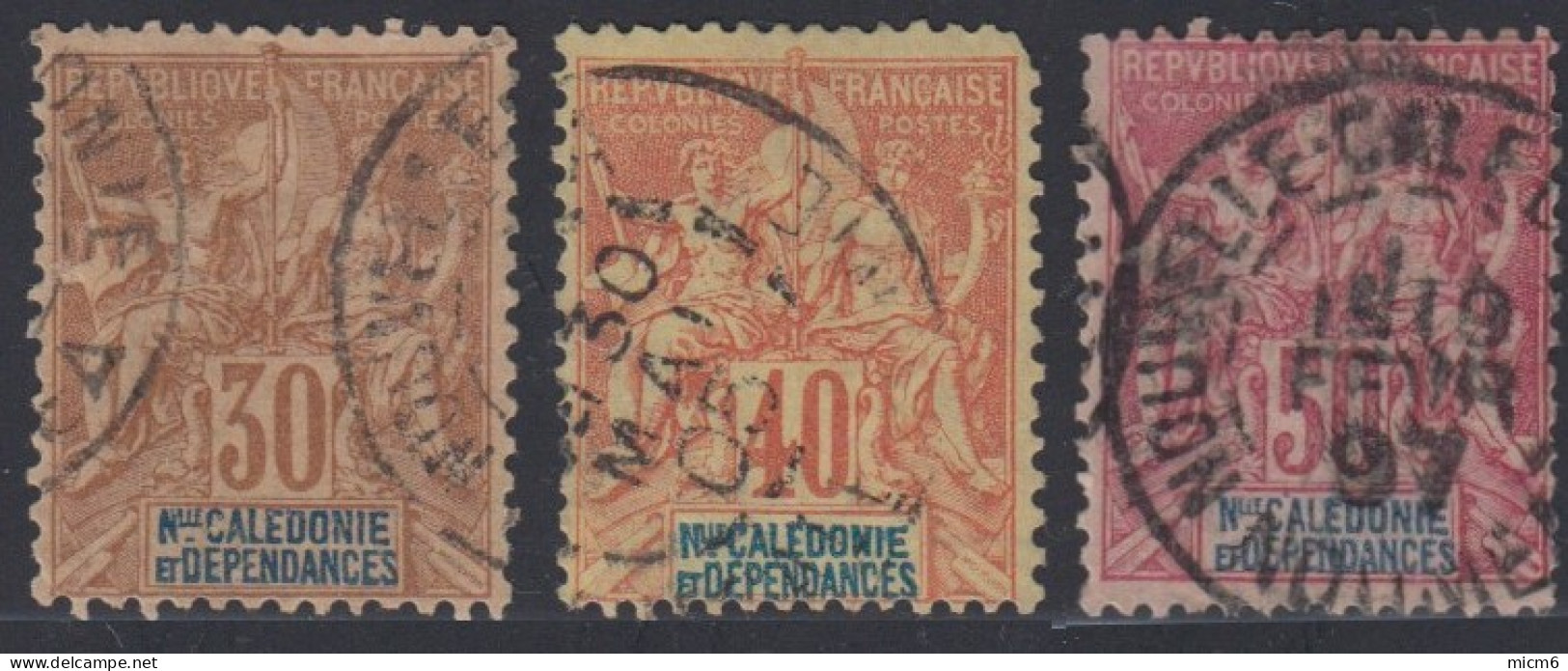 Nouvelle Calédonie 1892-1902 - N° 49 à 51 (YT) N° 43 à 45 (AM) Oblitérés. - Used Stamps