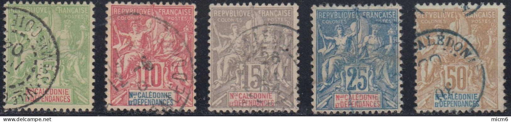 Nouvelle Calédonie 1859-1892 - N° 59 à 62 & 64 (YT) N° 53 à 56 & 82 (AM) Oblitérés. - Gebruikt