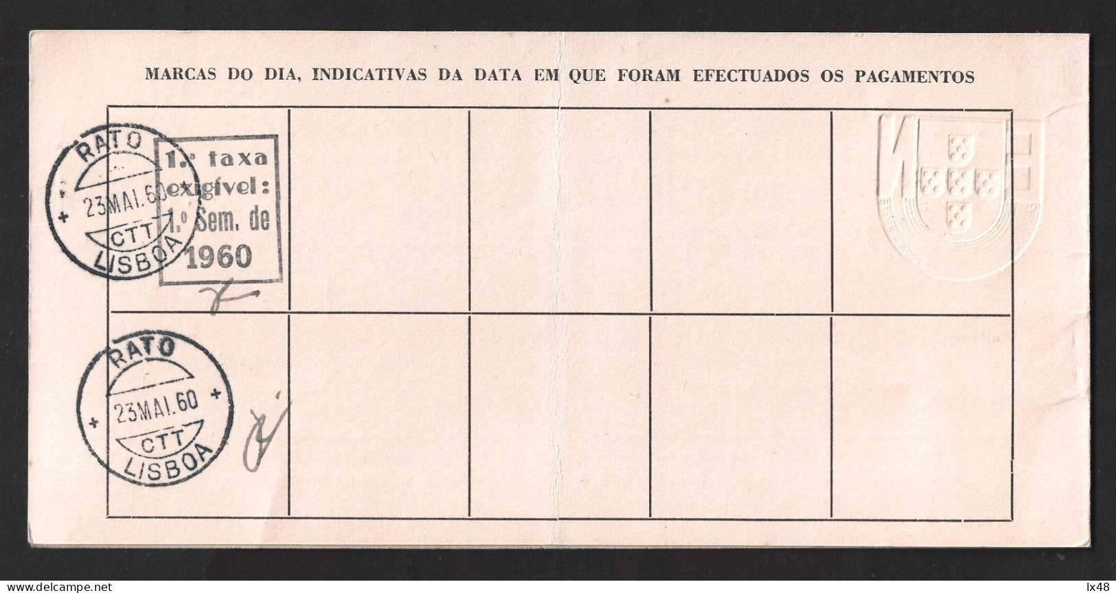 Television License, Lisbon 1959. Payment 1st Fee Due 1960. Radio. Film. Cine. Fernsehlizenz, Lissabon. Televisielicentie - Kino