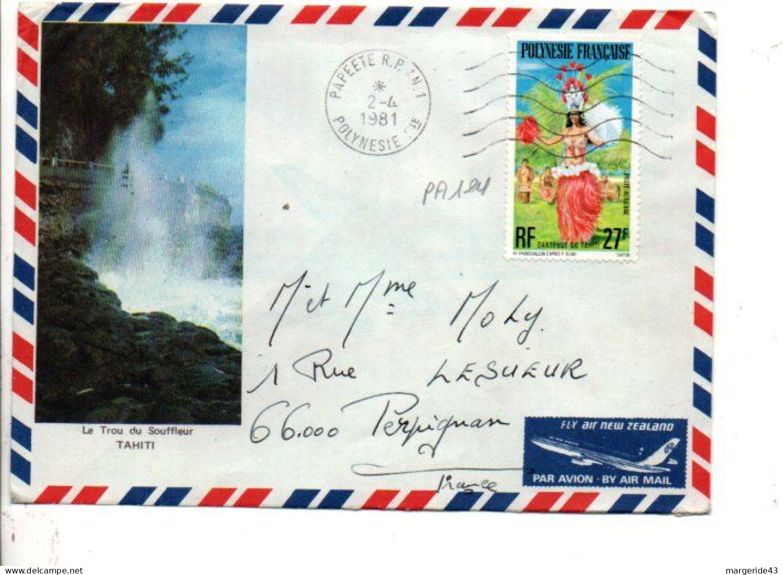 POLYNESIE SEUL SUR LETTRE POUR LA FRANCE 1981 - Covers & Documents