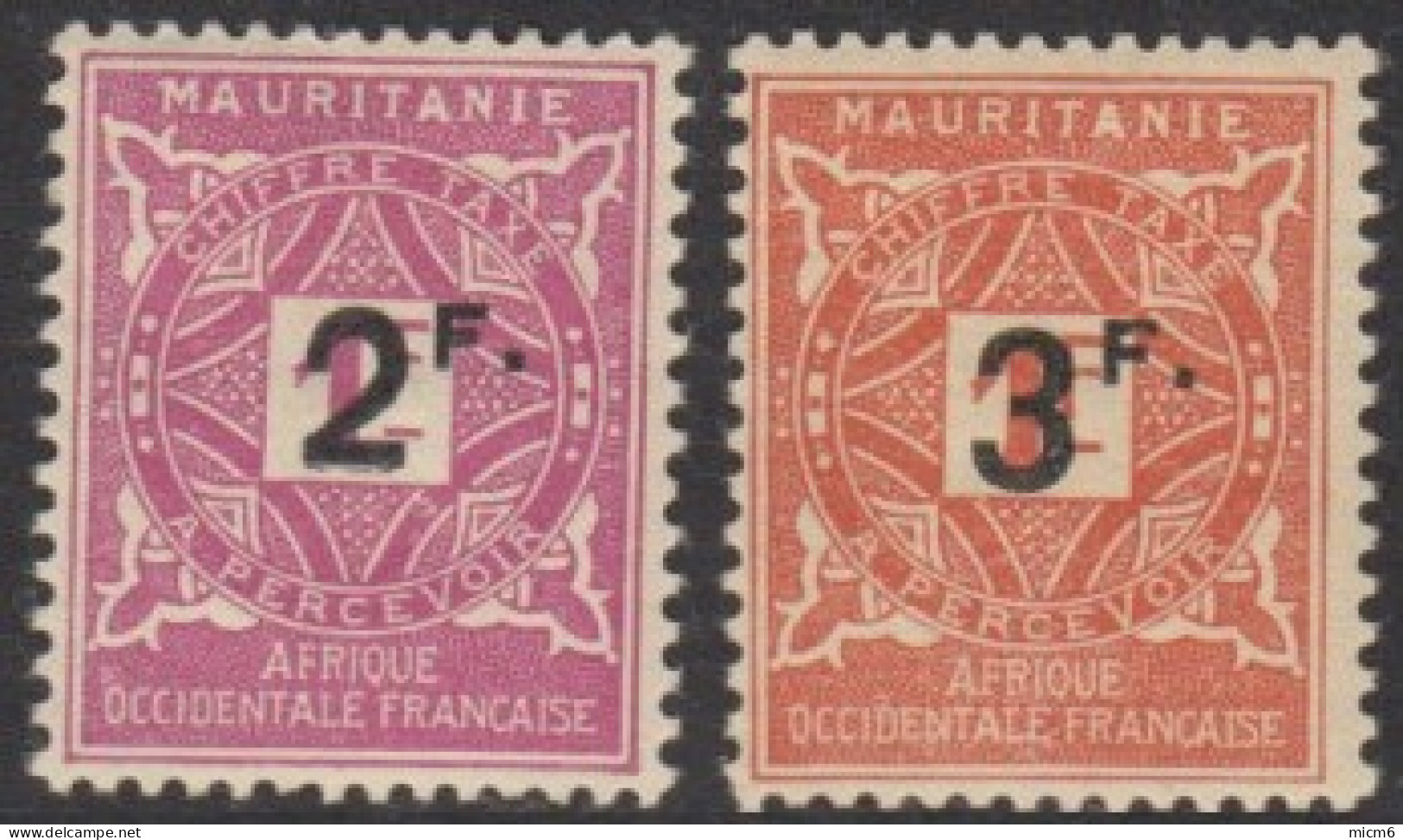 Mauritanie 1913-1944 - Timbres-taxe N° 25 & 26 (YT) N° 30 & 31 (AM) Neufs *. - Ongebruikt