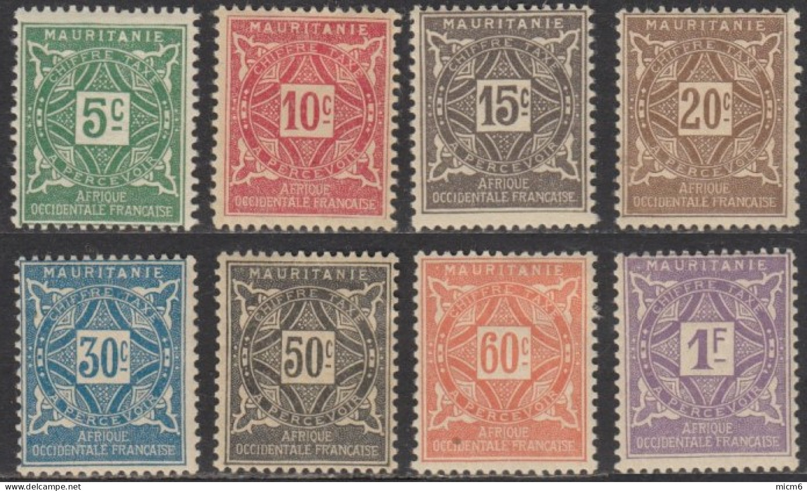 Mauritanie 1913-1944 - Timbres-taxe N° 17 à 24 (YT) N° 22 à 29 (AM) Neufs *. - Nuovi