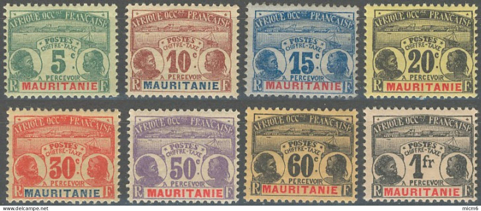 Mauritanie 1906-1912 - Timbres-taxe N° 9 à 16 (YT) N° 14 à 21 (AM) Neufs *. - Neufs