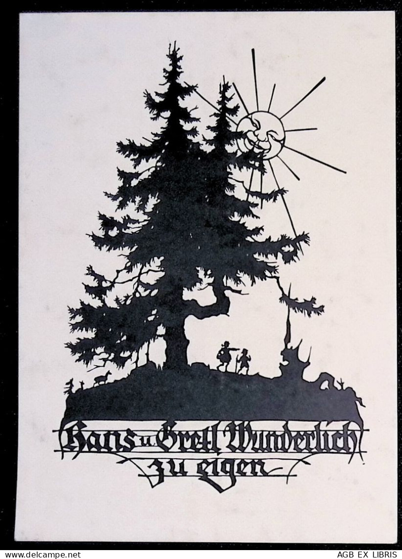 EX LIBRIS HANS SCHAEFER X HANS U BRETL WUNDERLICH ZU EIGEN EXLIBRIS PROFILO SOLE ABETE BAMBINI FORESTA - Bookplates