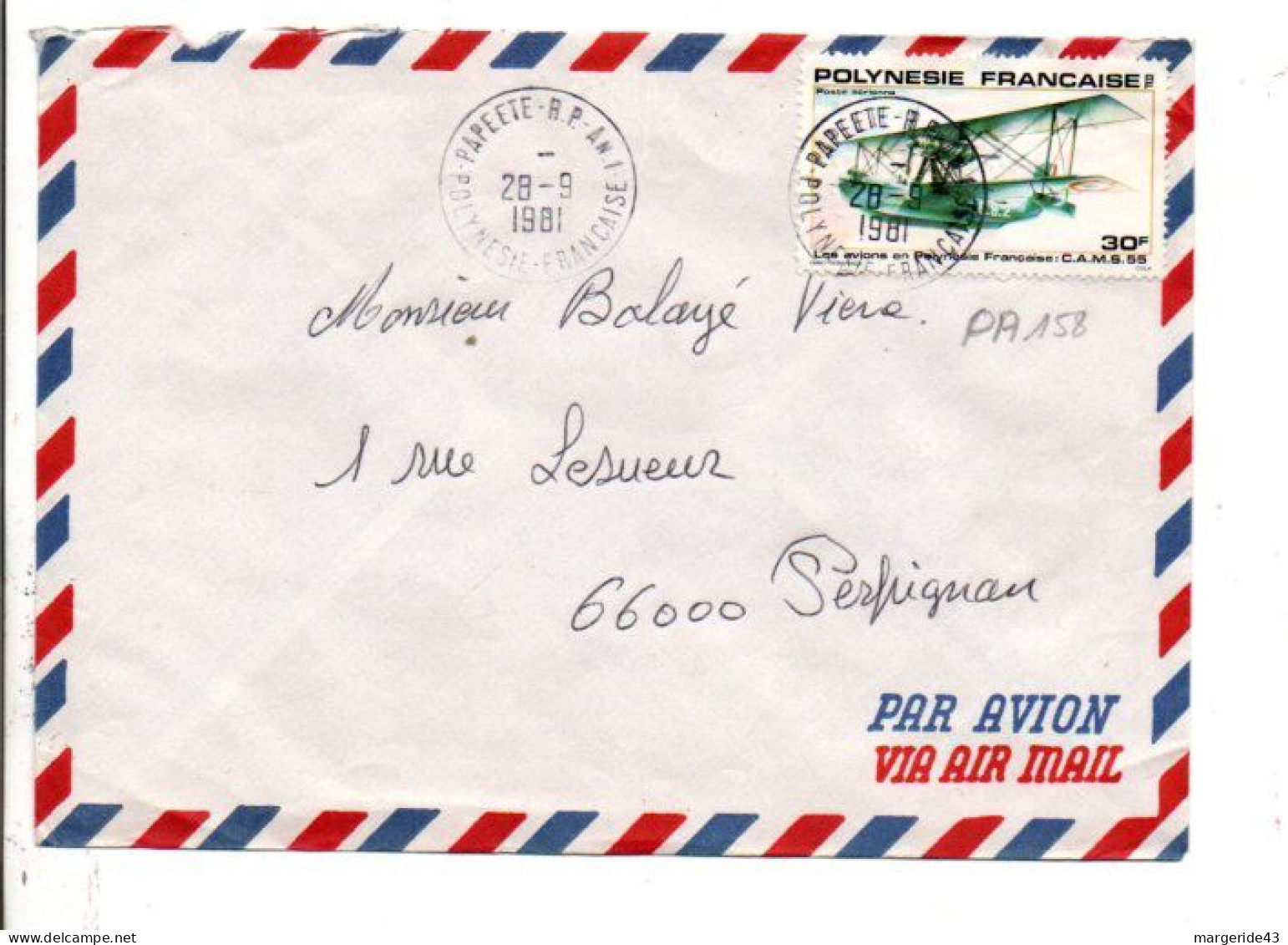 POLYNESIE SEUL SUR LETTRE POUR LA FRANCE 1981 - Briefe U. Dokumente