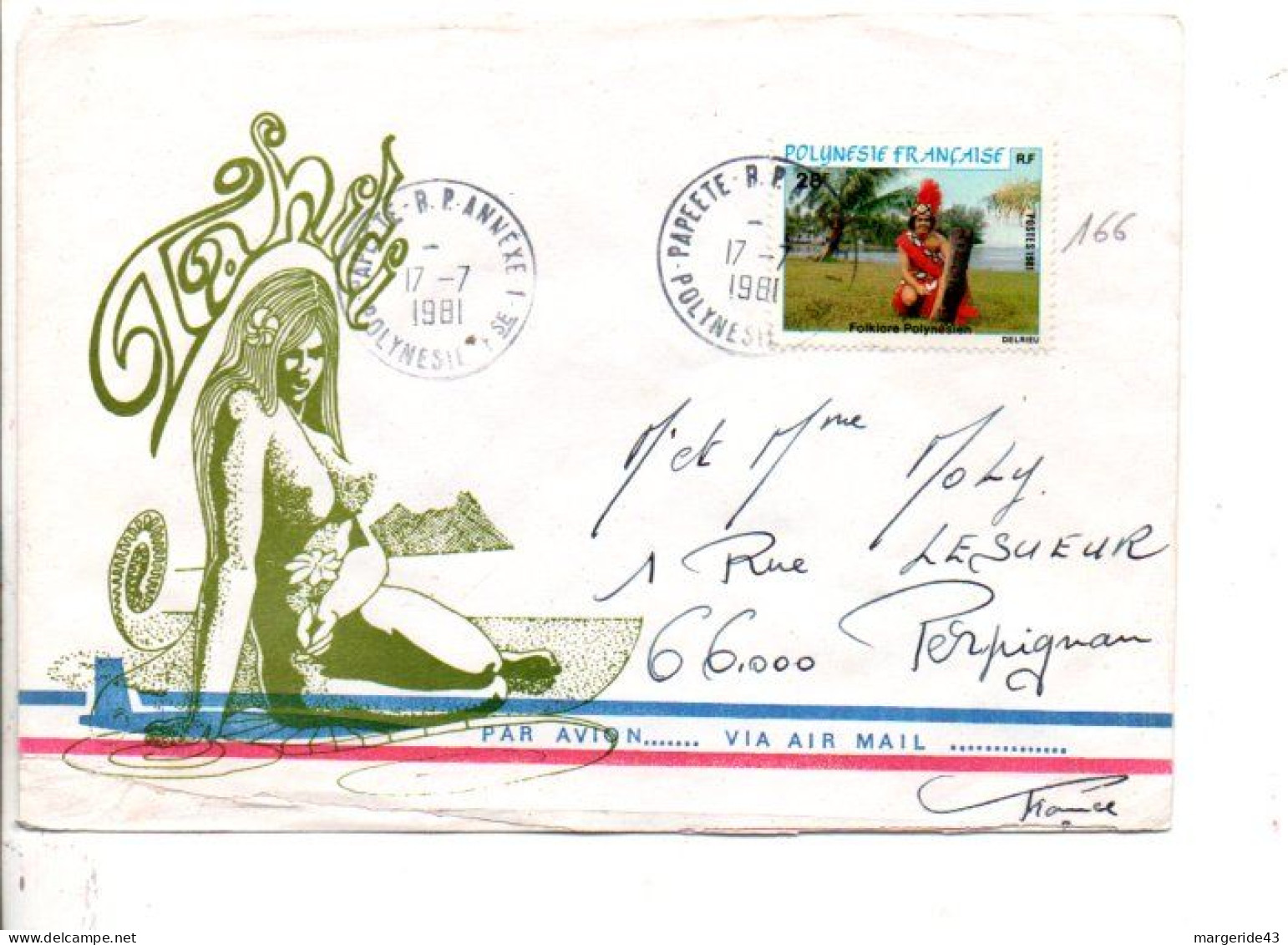 POLYNESIE SEUL SUR LETTRE POUR LA FRANCE 1981 - Cartas & Documentos