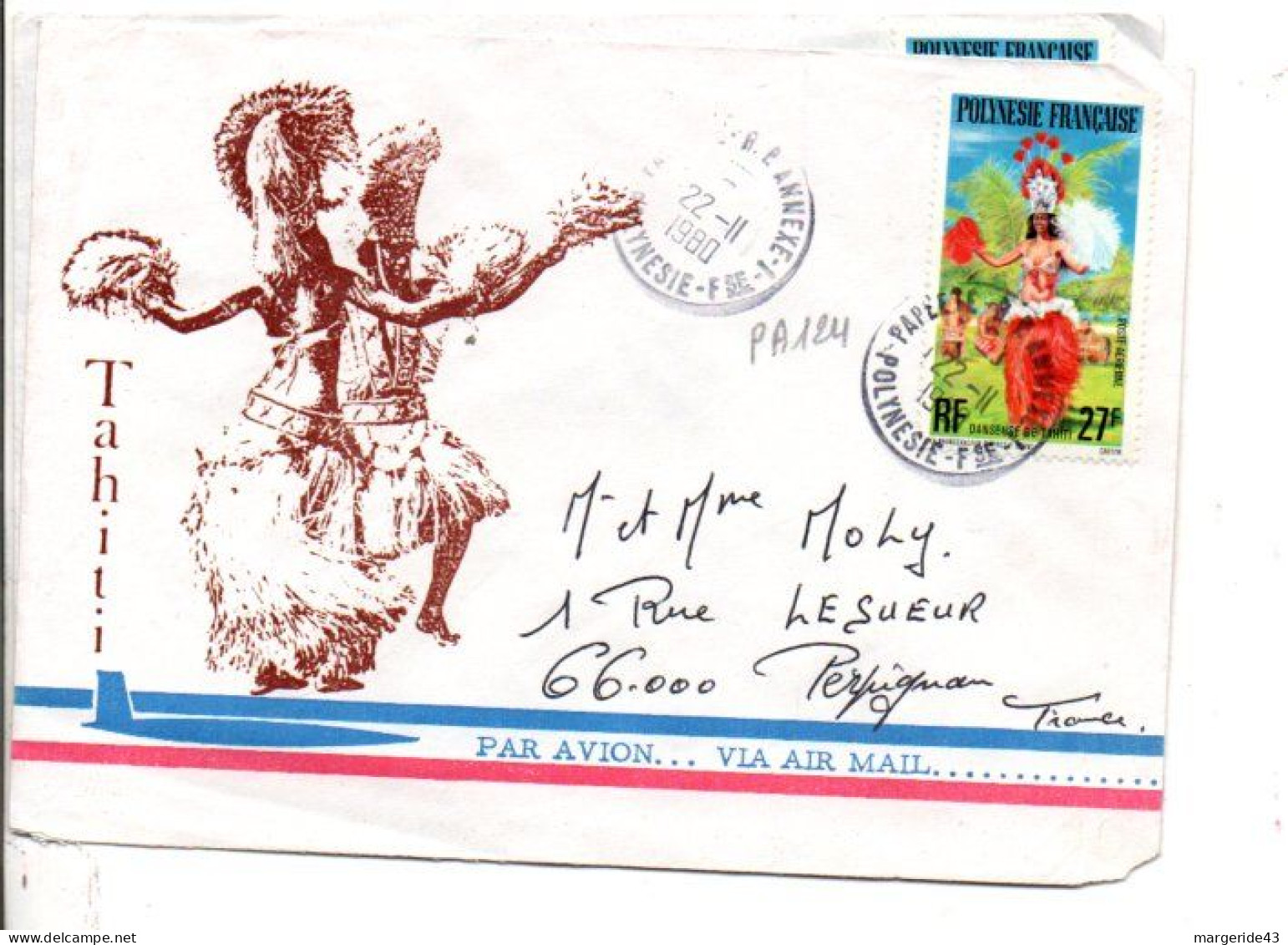 POLYNESIE SEUL SUR LETTRE POUR LA FRANCE 1980 - Brieven En Documenten