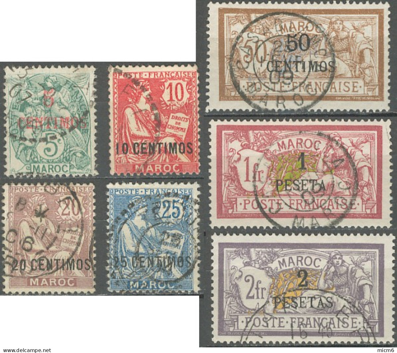 Maroc Bureaux Français 1902-1910 - N° 11 à 17 (YT) N° 14 à 20 (AM) Oblitérés. - Gebraucht