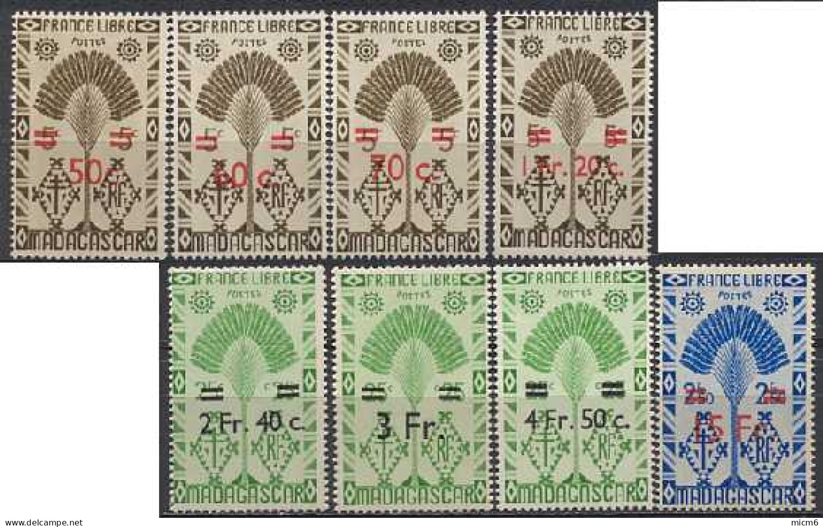 Madagascar 1940-1960 - N° 290 à 297 (YT) N° 303 à 310 (AM) Neufs *. - Unused Stamps