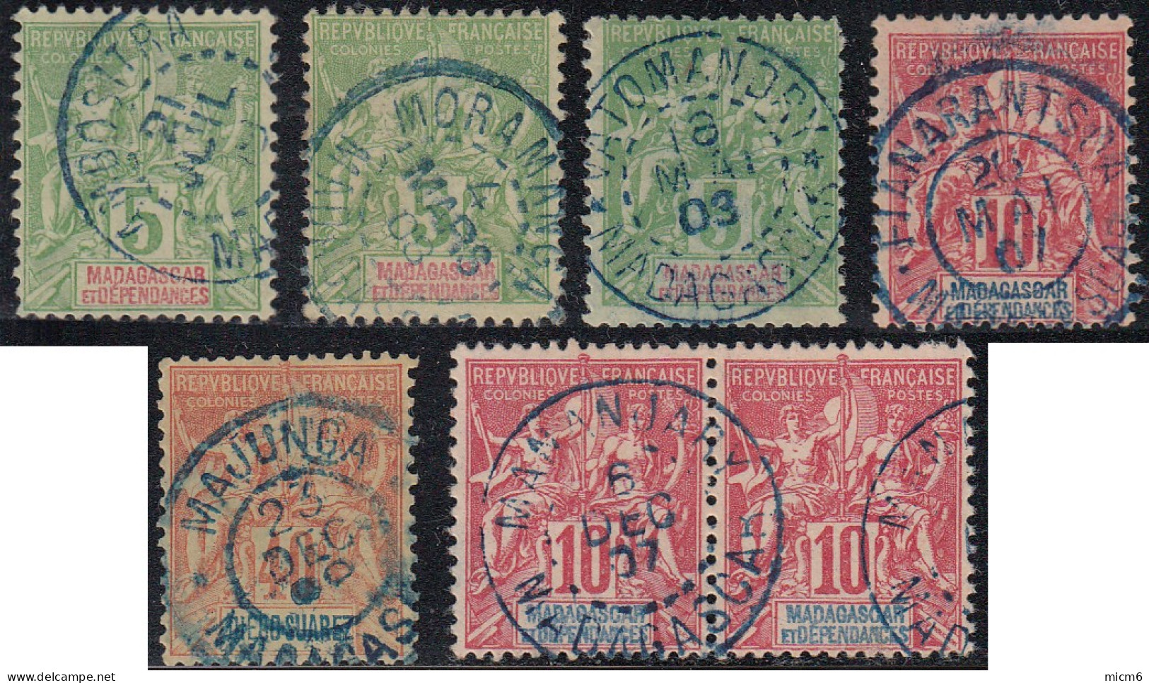 Madagascar 1889-1906 - Oblitérations Différentes Sur 6 Timbres. - Usati