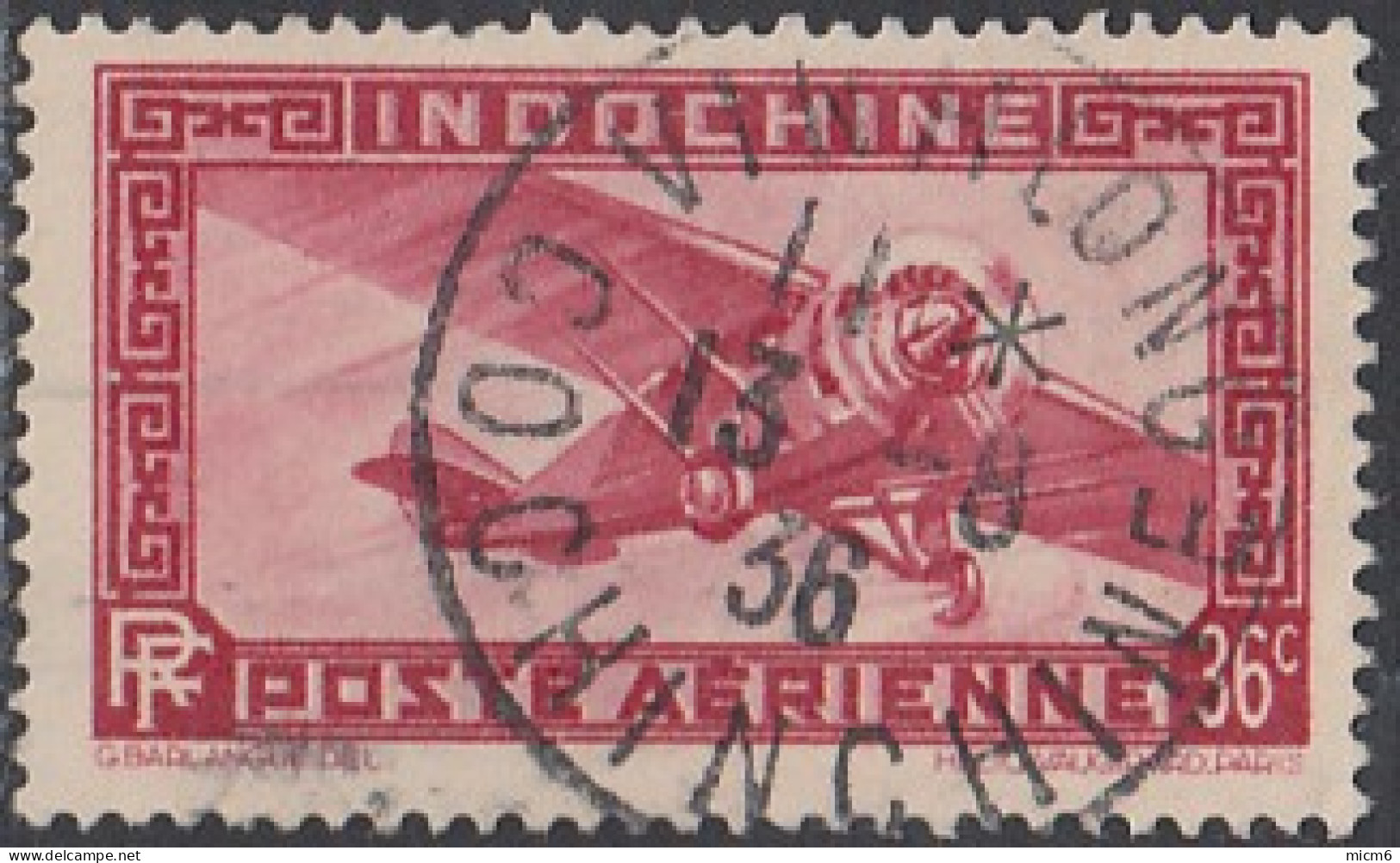 Indochine (Cochinchine) 1922-1949 - Vinhlong Sur Poste Aérienne N° 8 (YT) N° 8 (AM). Oblitération De 1936. - Andere & Zonder Classificatie