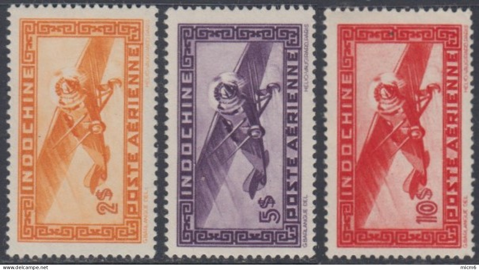 Indochine 1922-1949 - Poste Aérienne N° 36 à 38 (YT) N° 38 à 40 (AM) Neufs *. - Posta Aerea