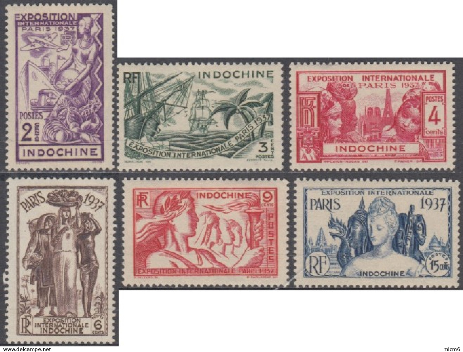 Indochine 1922-1949 - N° 193 à 198 (YT) N° 190 à 195 (AM) Neufs *. - Unused Stamps