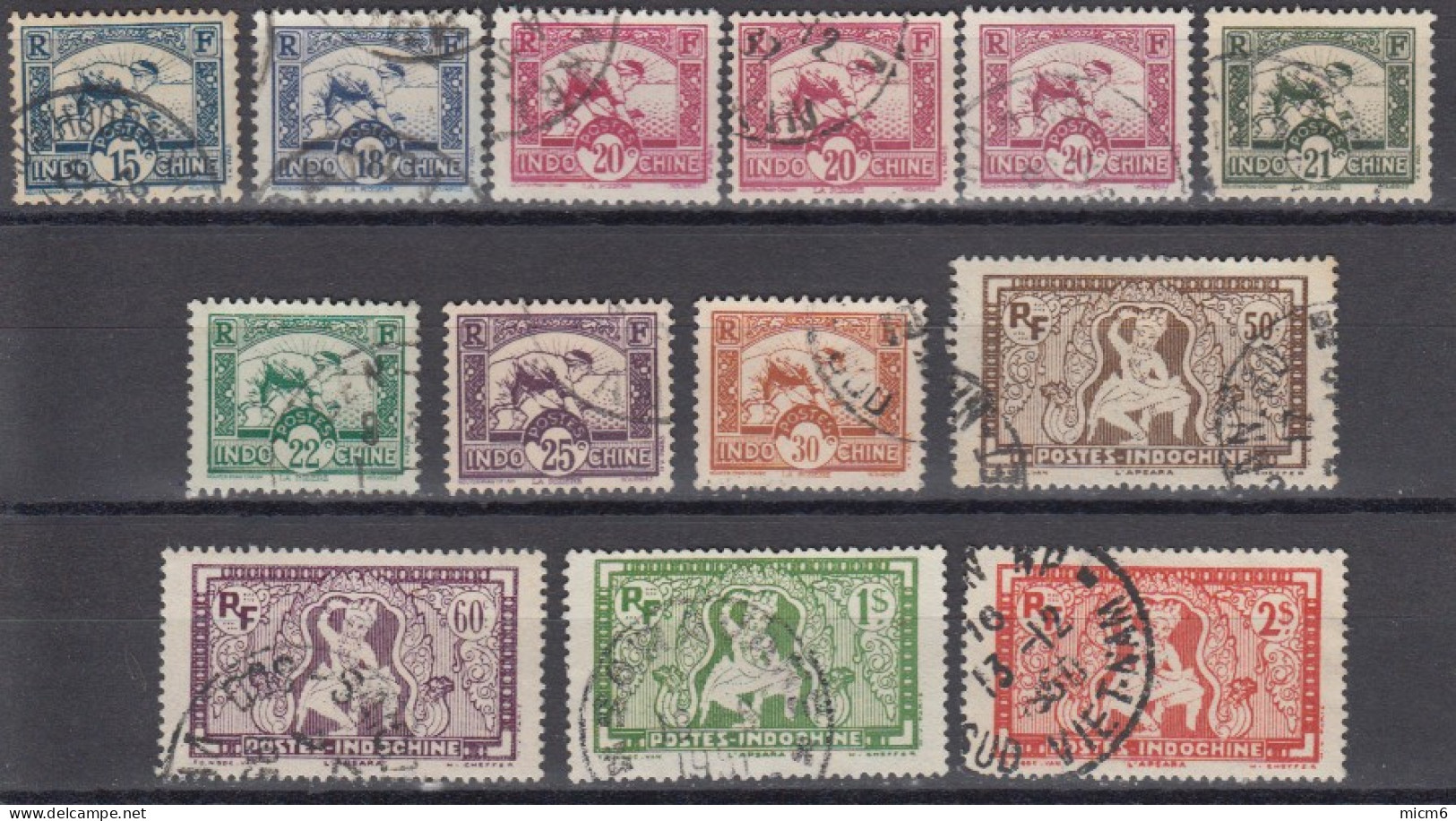 Indochine 1922-1949 - N° 150 à 170 (YT) N° 145 à 165, 166, 167, 196 à 200 & 216 (AM) Oblitérés. 29 Valeurs. - Used Stamps