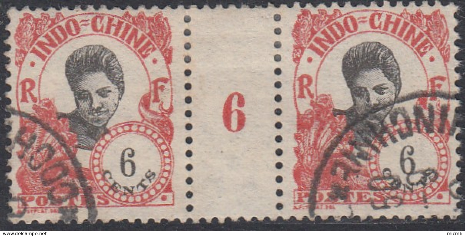 Indochine 1922-1949 - N° 105 (YT) N° 106 (AM) Oblitéré. Paire Millésime 6. - Used Stamps