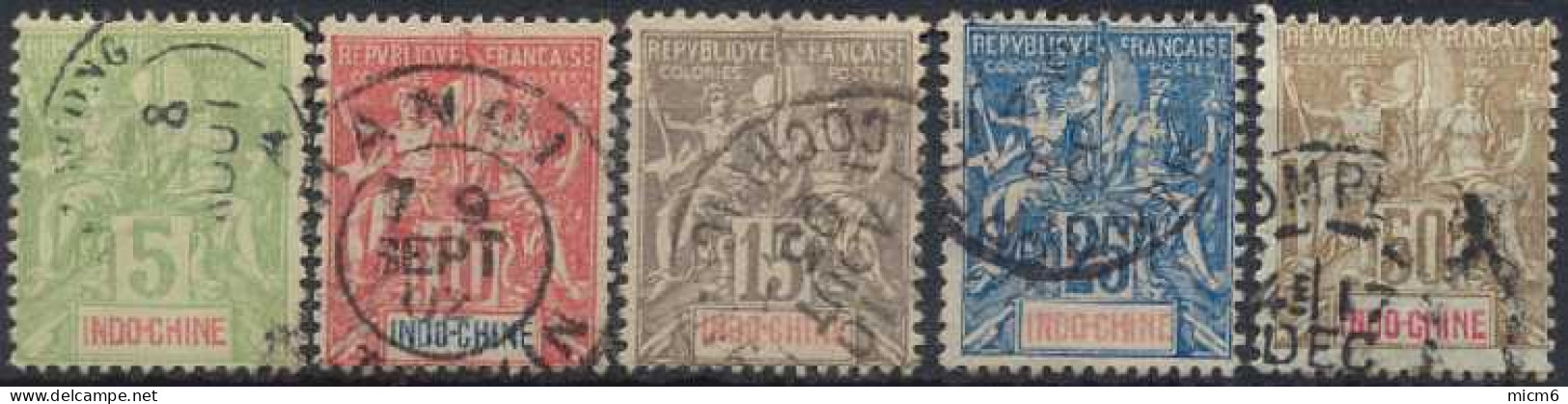 Indochine 1889-1908 - N° 17 à 21 (YT) N° 17 à 21 (AM) Oblitérés. - Used Stamps