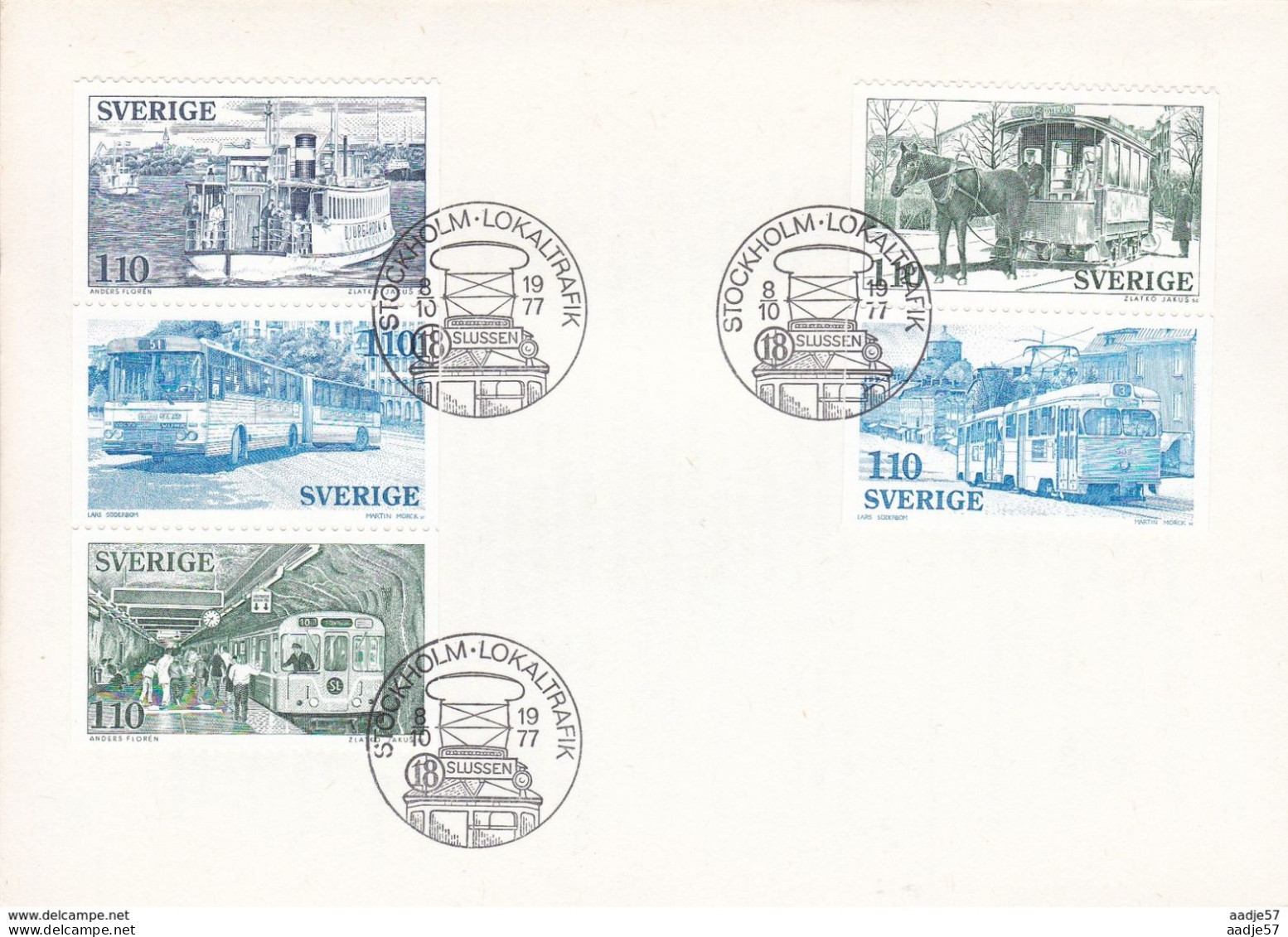 Sverige Sweden FDC 08.10.1977- Swedish City Transport Horsetram Bus Metro - Tranvie