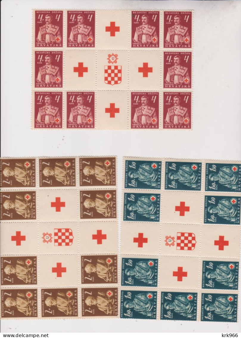 CROATIA WW II, 1941 Red Cross Set  Nice Bloc  With Labels  Sheet Of 15 ( 10+ 5 Labels ) MNH - Croacia