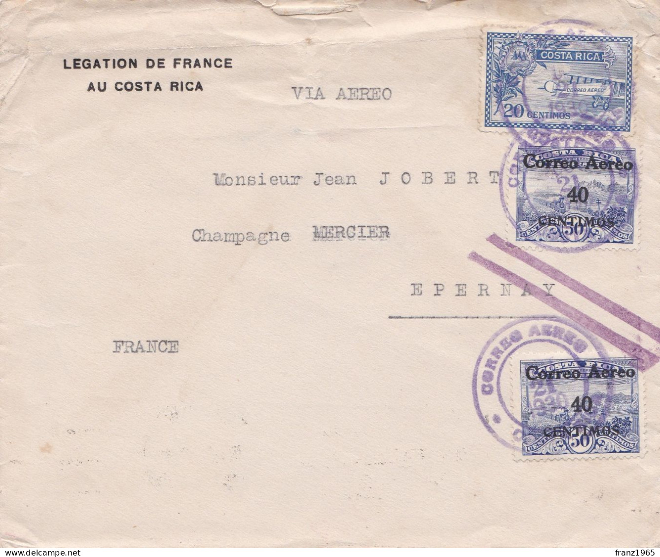 From Costa Rica To France - 1930 - Costa Rica