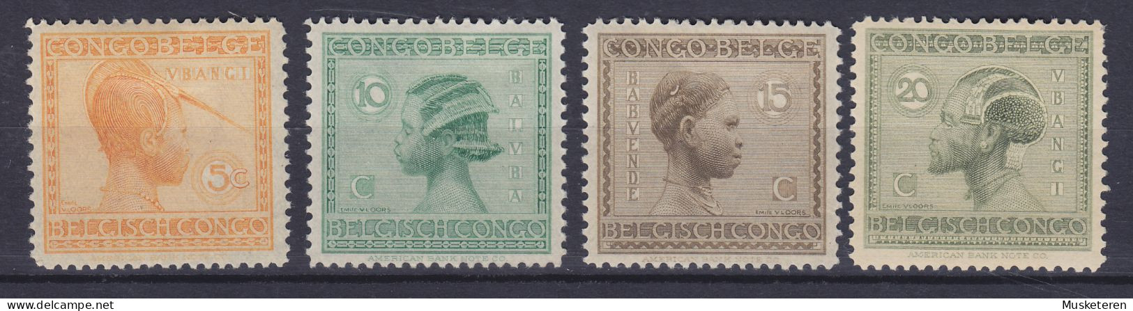 Belgian Congo 1923 Mi. 66-69, Ubangi-Häuptling, Baluba-Frau, Babuende-Frau, Ubangi-Mann, MH* (2 Scans) - Nuevos