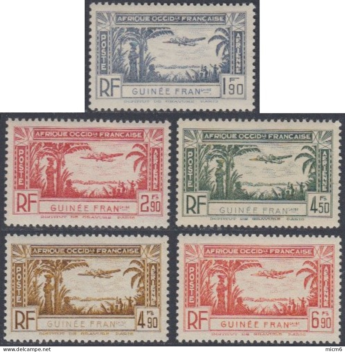 Guinée Française 1912-1944 - Poste Aérienne N° 1 à 5 (YT) N° 1 à 5 (AM) Neufs **. - Unused Stamps