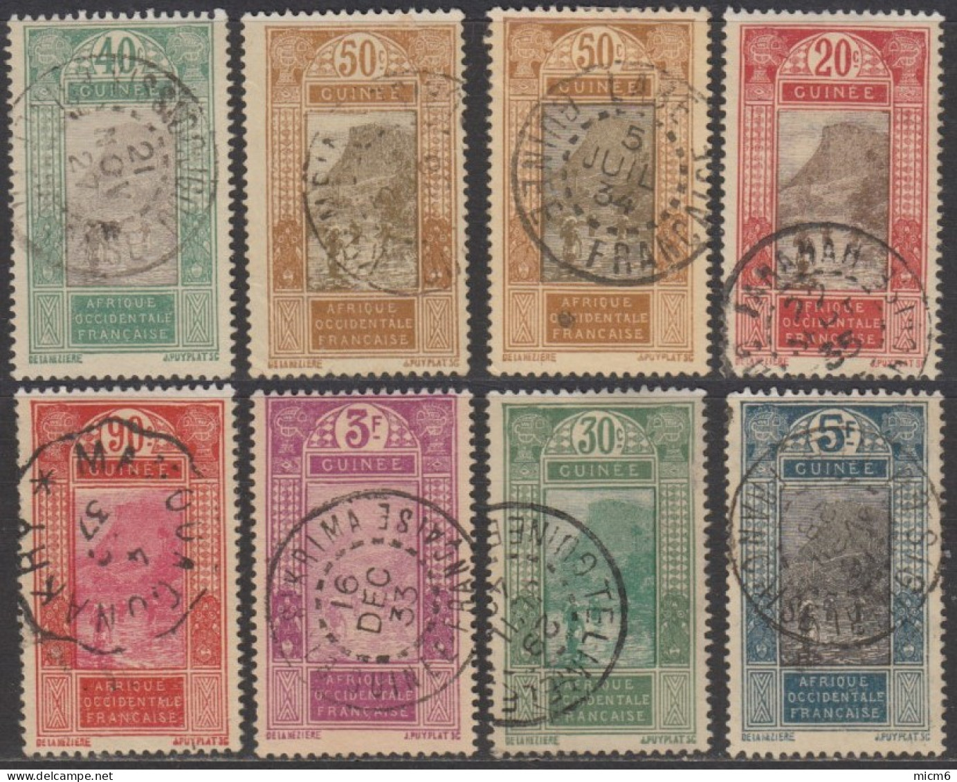 Guinée Française 1912-1944 - Lot De 16 Timbres Avec Oblitérations Lisibles. 2 Scans. - Andere & Zonder Classificatie