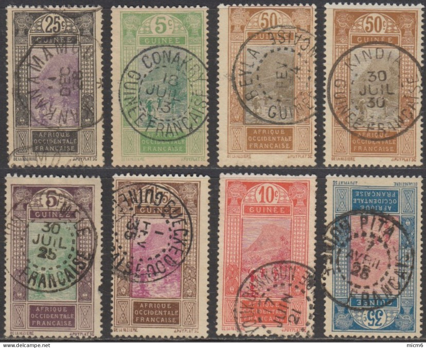 Guinée Française 1912-1944 - Lot De 16 Timbres Avec Oblitérations Lisibles. 2 Scans. - Other & Unclassified