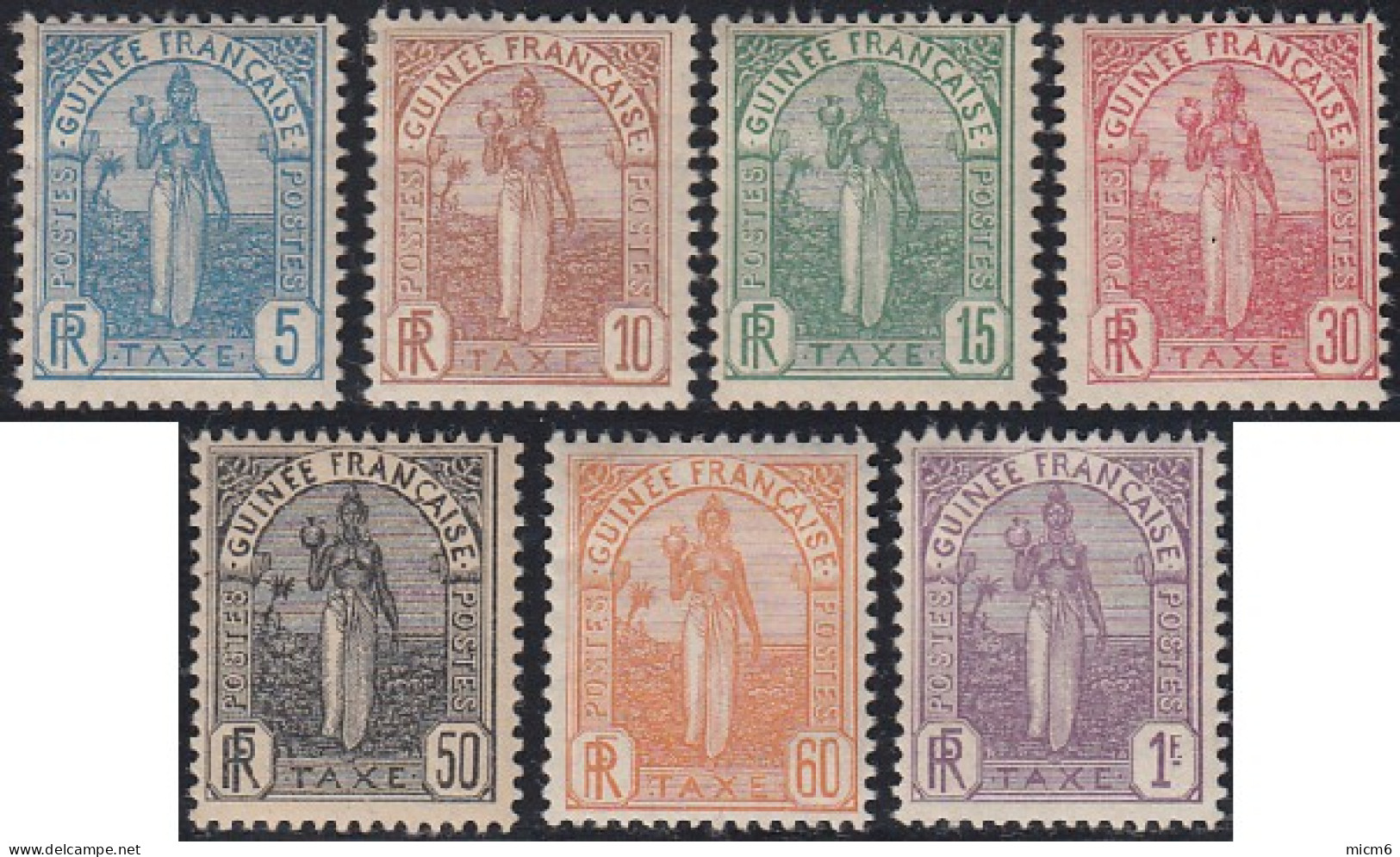 Guinée Française 1892-1907 - Timbres-taxe N° 1 à 7 (YT) N° 1 à 7 (AM) Neufs *. - Nuovi