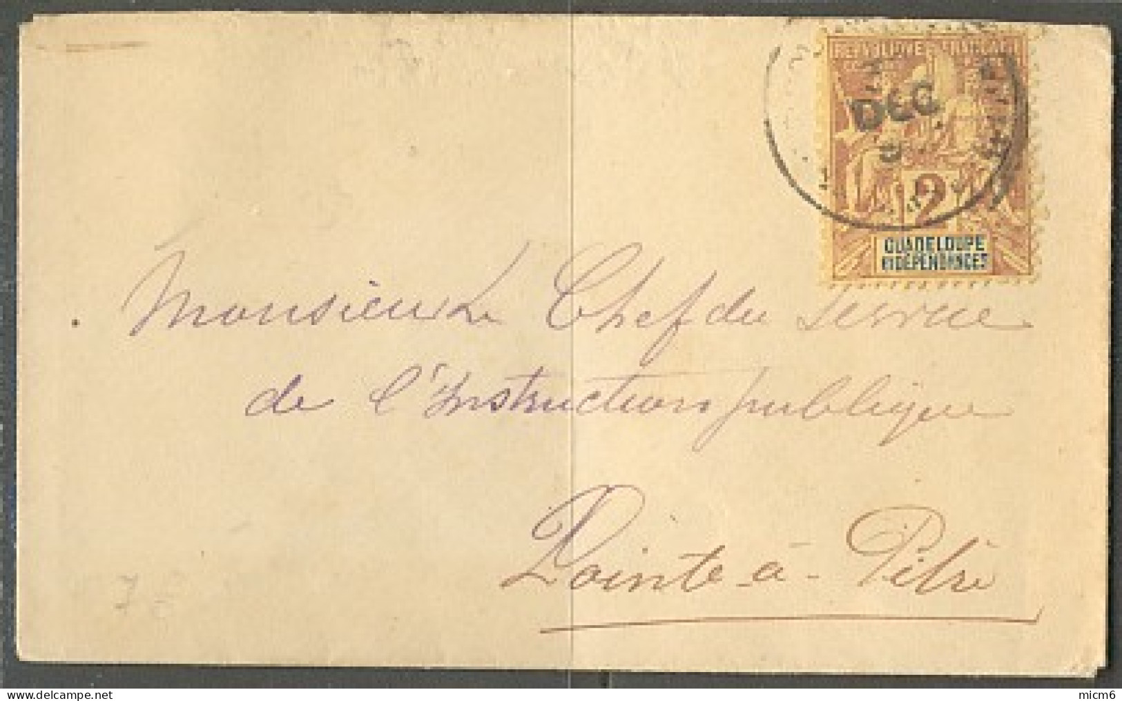 Guadeloupe 1876-1903 - N° 28 (YT) N° 28 (AM) Oblitéré Sur Enveloppe Format Carte De Visite. - Brieven En Documenten