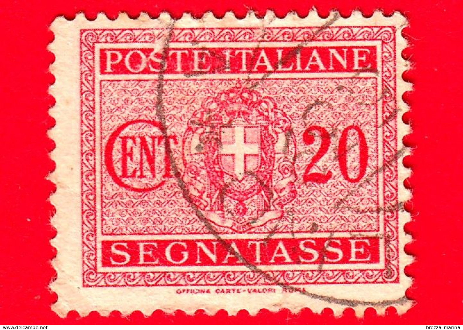 ITALIA - Usato - 1945 - Segnatasse - Stemma Senza Fasci, Filigrana Ruota - 20 L. - Taxe