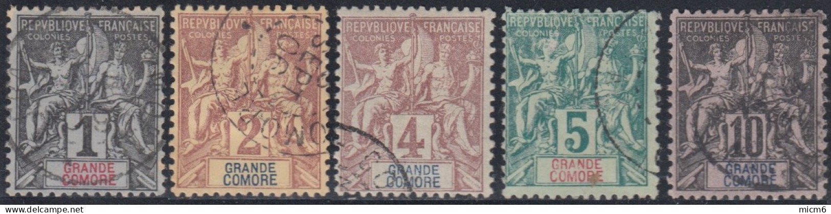 Grande Comore - N° 01 à 5 (YT) N° 1 à 5 (AM) Oblitérés. - Used Stamps